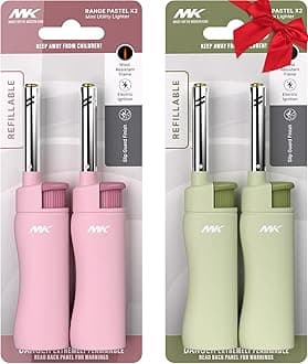 MK Candle Lighter, Butane Refillable Wind-Resistant Flame, 4-Pack for BBQ, Camping, Outdoor Use (Pastel-4PC)