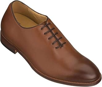 TOTO Men's Invisible Height Increasing Elevator Shoes - Brown Premium Leather Lace-up Formal Oxfords - 2.6 Inches Taller - S3002 - Size 9 D(M) US