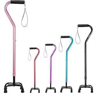 BeneCane Quad Cane Adjustable Walking Cane with Offset Soft Cushioned Handle for Men & Women Lightweight Comfortable with 4-Pronged feet for Extra Stability