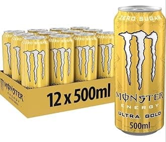 Monster Energy® Ultra Gold® Carbonated Energy Drink | L-Carnitine + Taurine + Zero Sugar, 16.91 fl oz / 500 ml, 12 Pack
