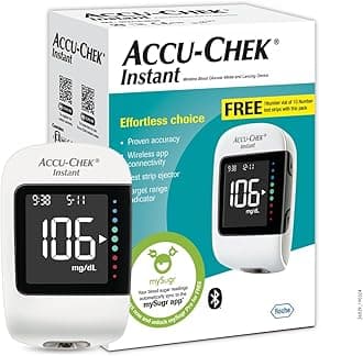 Accu-Chek Instant Blood Glucose Glucometer (with Bluetooth) with Vial of 10 S...