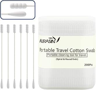 Portable Travel Cotton Swab, Paper Sticks Cotton Buds for Ear Nose Cleaning Beauty Treatment Makeup-200Pcs(Spiral & Round)