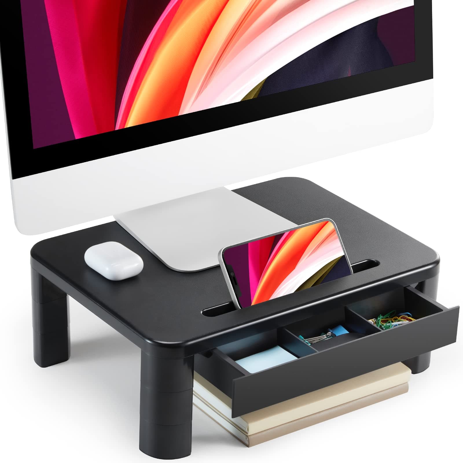Adjustable Monitor Riser with Storage Drawer