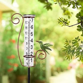 Rain Gauge Outdoor,Hummingbird Rain Gauges,Glass Decorative Rain Guage with Metal Stake for Garden Yard Lawn Decor