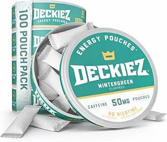 Deckiez Energy Pouches, 5 Cans (100 Pouches), Sugar Free Caffeine Supplement, Coffee Pouches & Energy Drink Alternative, 50mg Caffeine Pouches, Wintergreen Flavor