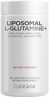 Codeage Liposomal L-Glutamine Capsule Supplement - 1,000 mg L-Glutamine per Serving - 3-Month Supply - Liposomal Delivery, Vegan Pills, Non-GMO, Gluten-Free Amino Acid - 180 Capsules