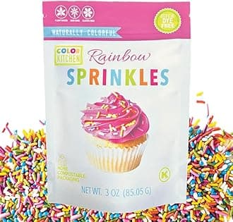 Color Kitchen Rainbow Sprinkles Natural Ingredients Baking Cake Decorations, Ice Cream, Cookie, Artificial Dye-free, Plant-Based Colors, Gluten-Free, Non-GMO, No Hydrogenated Oils, Soy-Free, Kosher, 3 OZ