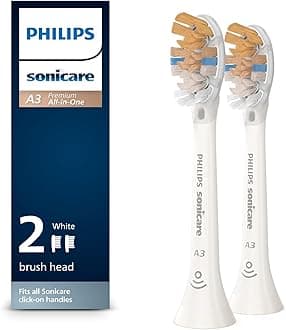 SONICARE Philips Genuine A3 Premium All-in-One Replacement Toothbrush Heads, 2 Brush White, HX9092/65