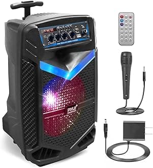 400W Rechargeable Outdoor Bluetooth Speaker Portable PA System w/ 8” Subwoofer 1” Tweeter, Recording Function, Mic In, Party Lights USB/SD, Radio - Pyle PPHP842B, BLACK
