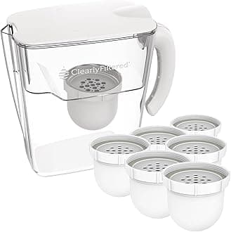 Clearly Filtered No.1 Filtered Water Pitcher/Updated Model/Targets 365+ Contaminants e.g. Fluoride Chlorine PFAS Microplastics Lead Arsenic BPA/BPS Free (Pitcher + 6 Filter Packs)