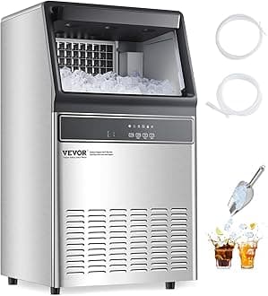 VEVOR 160lbs/24H Commercial Ice Maker, 55 Ice Cubes in 15 Minutes, Freestanding Ice Maker Machine with 33lbs Large Storage Capacity for Bar Office Restaurant, with LED Digital Display & Self-Cleaning