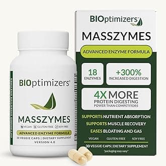 BIOptimizers MassZymes - Complete Digestive Enzymes Supplement for Gut Health - Bloating Relief for Men and Women - Lipase Amylase Bromelain Digestive Enzymes (30 Capsules)