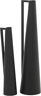 CosmoLiving by Cosmopolitan Metal Decorative Vase Slim Cone Centerpiece Vases with Handles, Set of 2 Flower Vases for Home Decoration 22", 17"H, Black