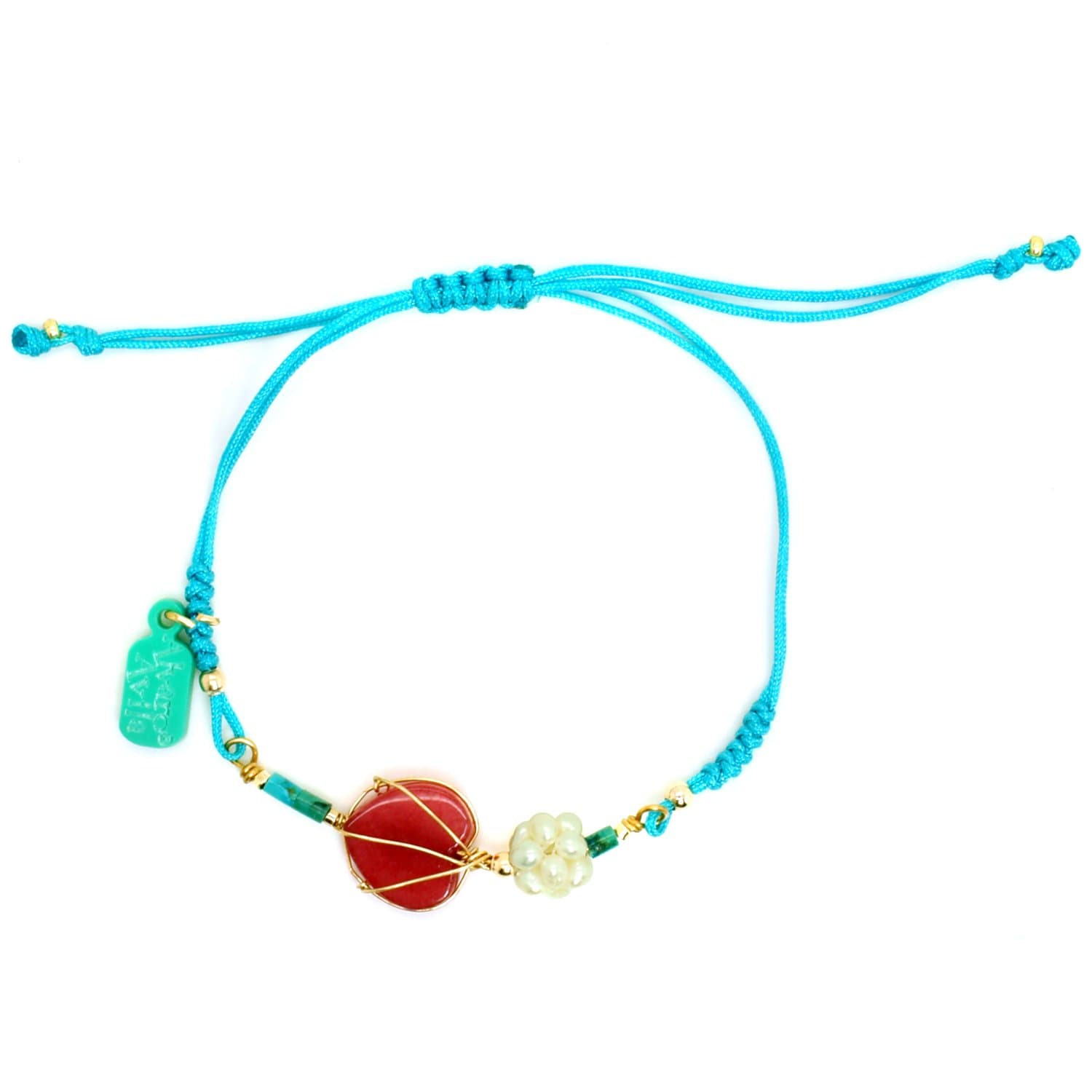 Heart-Shaped Natural Stone Knotted String Bracelet: Teal