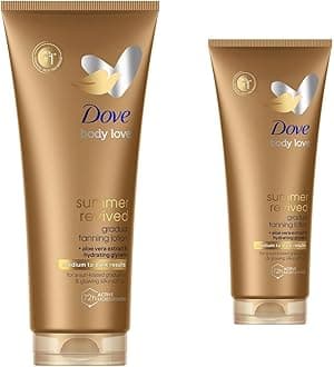 Dove Derma Spa Summer Revived Medium to Dark Skin Body Lotion, Tanning Moisturiser, Gradual Tan Moisturiser, Skinny, Self, Face with Aloe Vera Extract and Hydrating Glycerin (Pack of 2)