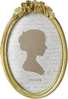 Sunlit Vintage Picture Frame 4x6 Inch, Oval Antique Photo Frames with Glass Front, Luxury Photo Display, Tabletop Wall Hanging, Gift Ideas, Golden Rose
