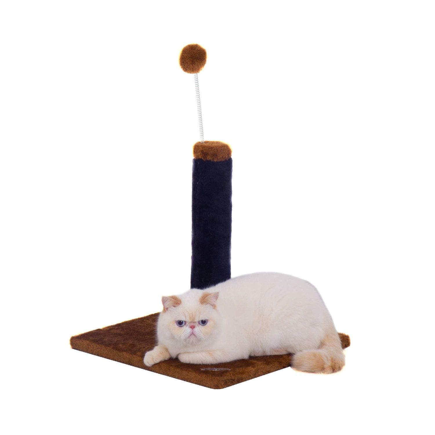 Fluffy Paws – Cat Scratching Post with Cat Toy | 25" H Scratching Post Includes Spring Toy to Amuse Your Kitty | Keeps Cats Claws Busy, Saving Your Furniture | 16 x 16 Base, Blue/Brown