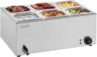 VEVOR 6-Pan Commercial Food Warmer, 24QT Electric Steam Table, 1200W Professional Countertop Stainless Steel Buffet Bain Marie with 86-185°F Temp Control for Catering and Restaurants, Silver