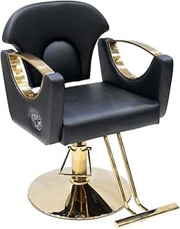 Ladies Salon Chair Reclining Swivel & Hydraulic Chair Heavy Duty Hair Styling Chair for Beauty Salon, Spa Equipment (Black-Gold)