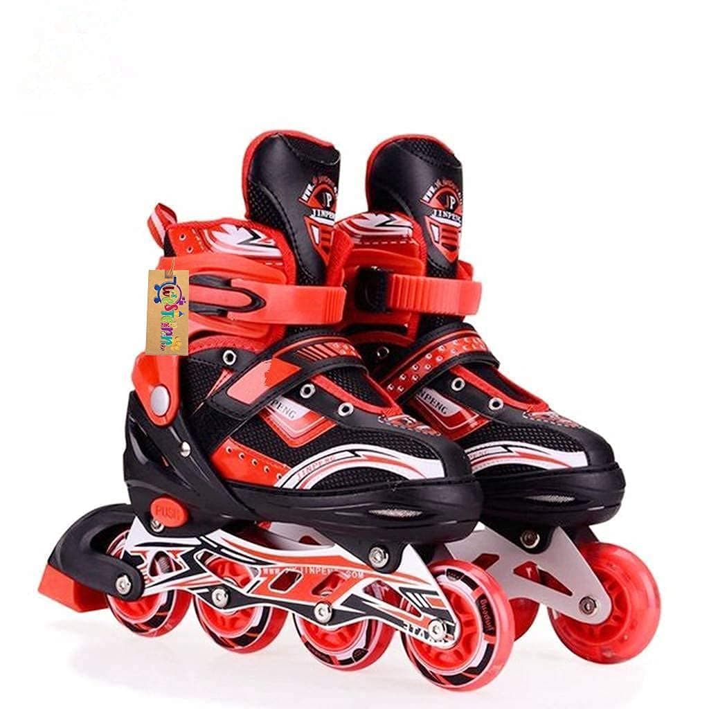 Western Era Inline Skates Size Adjustable All Pure PU Wheels, Aluminum which is Strong with LED Flash Light on Front Wheels for All Boys and Girls (Age 6-14 Years) (Red)
