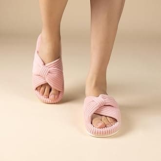 Chantomoo Slippers for Women Memory Foam House Bedroom Corduroy Bow Crossbands Slipper Shoes Comfy Trendy Gift Slippers
