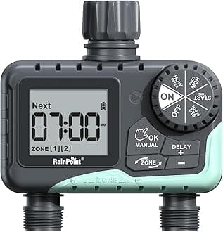 Water Timer for Garden Hose - 2 Zone Sprinkler Timer with Rain Delay/Manual Watering/Automatic Irrigation for Yard Lawn