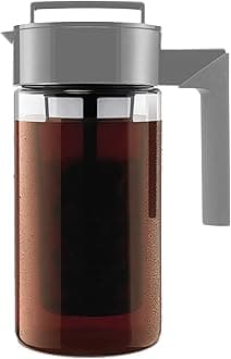 Takeya Deluxe Cold Brew Coffee Maker - BPA-Free Tritan Pitcher with Airtight Leakproof Lid, Silicone Grip Handle, Fine-Mesh Filter - Shatter-Proof, Dishwasher Safe, Made in USA - 1 Quart/Stone