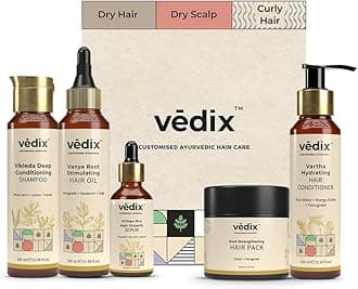 Vedix Ayurvedic Hair growth Kit | 5 product Kit | for Dry Hair, Dry Scalp, Curly Hair | Vedix Hair Oil, Shampoo, Serum, Mask, Conditioner Set