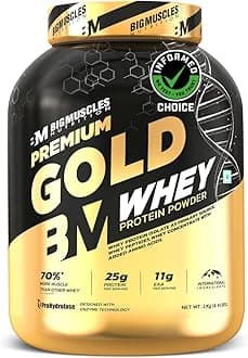 Bigmuscles Nutrition Premium Gold Whey [2Kg] | Informed Choice UK Certified | Isolate Whey Protein Blend | 25g Protein | 11g EAA | ProHydrolase Enzyme Technology [Cookie & Cream]