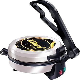 Roti Maker Machine Automatic - Electric Roti Maker with Non-Stick 8 inch Plates and Durable Handle, Auto Temperature Control Chapati Maker Machine with Indicator Lights, 900 Watts, Silver