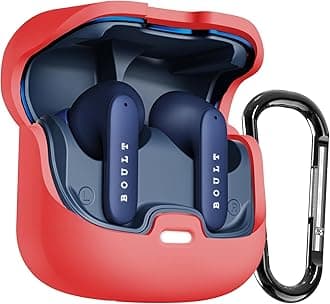 Sounce Earphone Case Cover Compatible for Boult Audio Z40, Soft Silicone Skin Case Cover Shock-Absorbing Protective Case with Keychain [Front LED Visible] (Red)