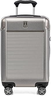 Platinum Elite Hardside Expandable Carry on Luggage, 8 Wheel Spinner, TSA Lock, Hard Shell Polycarbonate Suitcase, Metallic Sand, Carry on 21-Inch