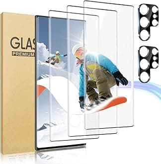3 Pack Galaxy S22 Ultra Screen Protector, With 2Pack Camera Lens Protector Compatible fingerprint unlock 3D Full Coverage 9H Hardness Tempered Protector For Galaxy S22 Ultra 5G 6.8 Inch