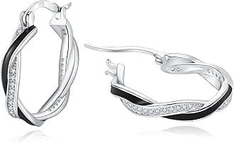 HEEYA Silver Hoop Earrings for Women Girls, Sterling Silver Hoops Sleeper Huggies Earrings, Hypoallergenic Twist Earring Cubic Zirconia Jewellery Gift, Gold/Rose Gold/Blue/Black/Red - 15/20mm