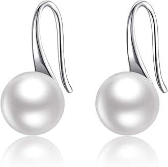 Pearl Earrings For Women, 925 Sterling Silver AAA Freshwater Cultured Pearl Drop Dangle Hook Earring Jewellery