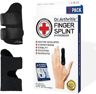 Dr.Arthritis Doctor Developed Finger Splint & Doctor Handbook- Padded Finger Splints For Straightening (Black, S/M, 2 Pack)