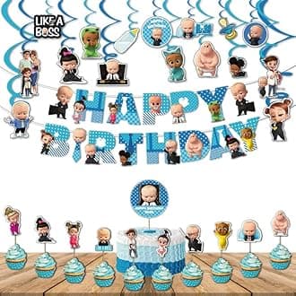 Festiko® Boss Baby Birthday Decorations,Baby Boss Party Supplies Set Pack of 30 pcs ,Baby Party Supplies, Children Carnival Party Supplies Decoration - Banner,Swirls,Cake Topper,Cup Cake Topper
