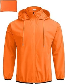 COOFANDYMen's Packable Rain Jacket Lightweight Waterproof Raincoat with Hood Travel Hiking Golf Windbreaker