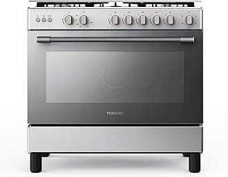 TOSHIBA 90x60 cm Freestanding Gas Cooker, 115L Oven with 5 burners, Full-Safety, Auto Ignition, ast Iron Pan Support, Glass Top Lid, Stainless Steel, RL2-90G5GE(MR)