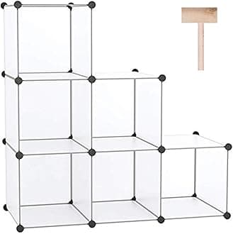 Cube Storage Organizer, 6-Cube Shelves Units, Closet Cabinet, DIY Plastic Modular Book Shelf, Ideal for Bedroom, Living Room, Office, 36.6" L x 12.4" W x 36.6" H Translucent White SBTM3506A