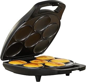 Holstein Housewares HH-09037017B Non-Stick 6-Section Multi-Food Maker-Arepas, Mini Pancakes, Corncakes and More, Bakelite, Matte Black