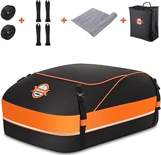 Sailnovo Roof Box Soft-Shell Carrier - 15Cubic/430L Waterproof, Anti-Slip Mat, 4 Door Hooks, Car Roof Storage Bag for Vehicle Top, Orange