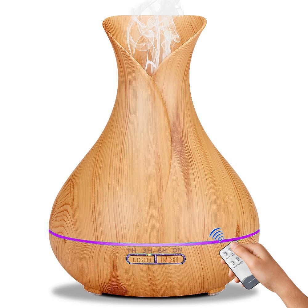 Essential Oil Diffuser 2017 Model Aroma Humidifier 14 Color Shades, Best Wood Grain, Ultrasonic Whisper Quiet Cool Mist Aromatherapy