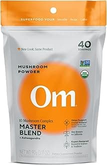 Om Master Blend Mushroom Powder – Organic Mushroom Supplement with 10 Mushrooms and Ashwagandha - Support Immunity, Gut Health & Stress Relief, 3.17 oz (40 Servings)