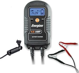 ENERGIZER 4-Amp 6V/12V Auto Charger, 9-Step Smart Battery Maintainer, Trickle Charger w/LCD Display
