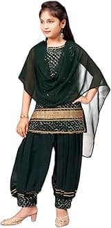 AarikaGirls Ethnic Wear Black Colour Sequin Embroidery/Lace Work Georgette Kurti Patiala Set With Dupatta