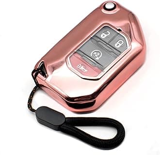 MECHCOS Compatible with Jeep Wrangler JL JLU Rubicon Wagoneer Gladiator JT Sahara JLU Pink TPU Flip Key Fob Cover Case Remote Holder Skin Protector Sleeve Accessories