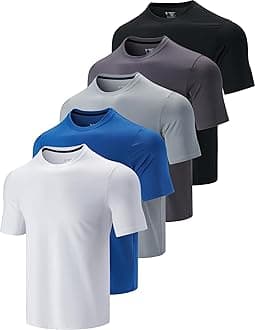 5 Pack Men’s Active Quick Dry Crew Neck T Shirts | Athletic Running Gym Workout Short Sleeve Tee Tops Bulk
