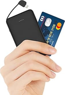 Slim Power Bank,20W Fast Charging Small Portable Phone Charger Built in Cable for iPhone 14/13/12/11/X/8/7 Series,Thin Mini Lightweight Battery Pack 6000mAh