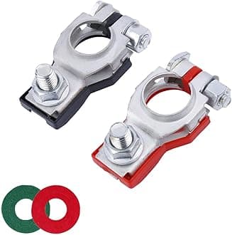 Battery Terminal Connector, Positive and Negative 1 Pair Battery Terminal Adapter Set, Top Post Battery Cable Terminal Connectors with 2 Washers, Fit for SUV Van Motorcycle